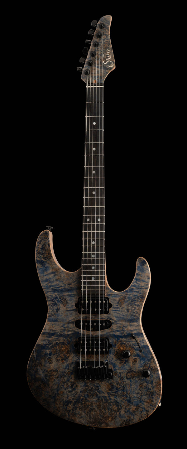 Suhr Custom Modern, Burl Top, Trans Blue Denim