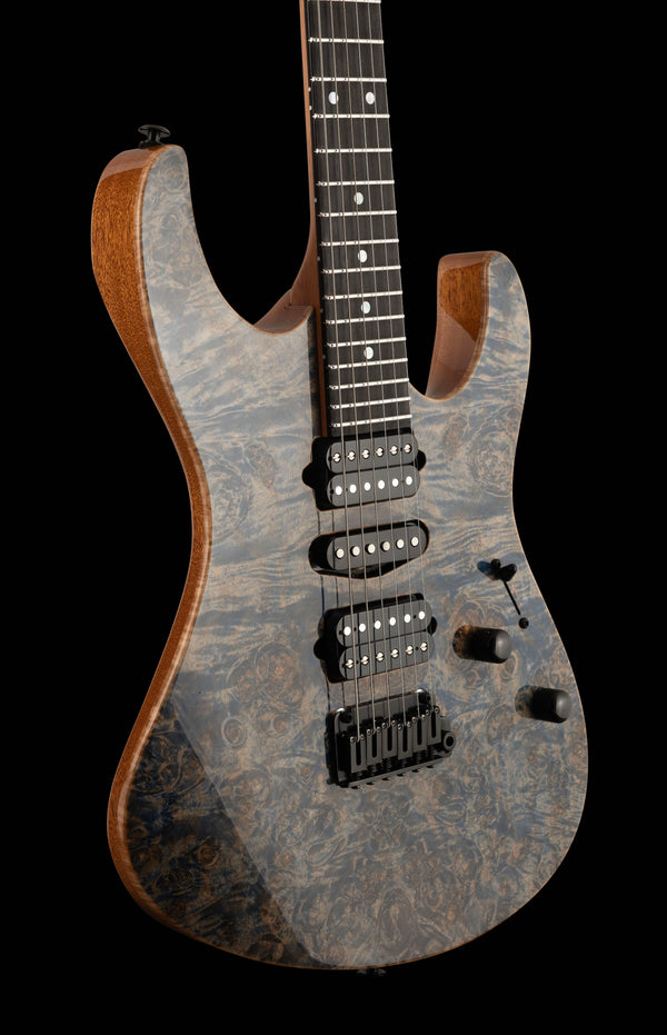 Suhr Custom Modern, Burl Top, Trans Blue Denim