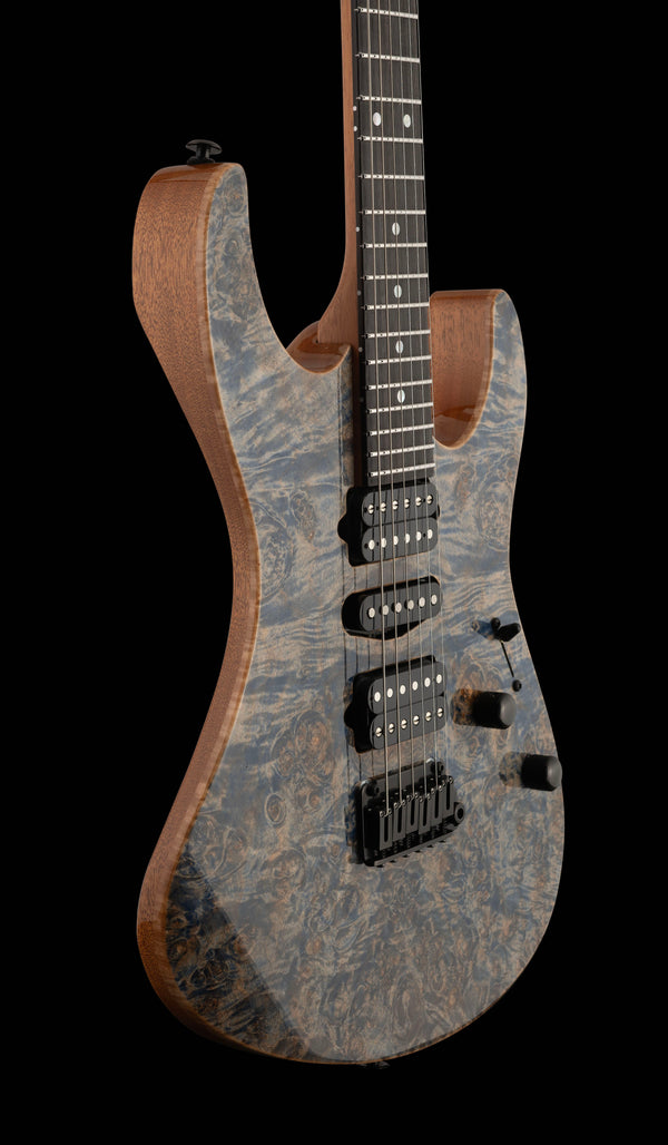 Suhr Custom Modern, Burl Top, Trans Blue Denim
