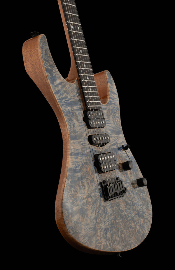 Suhr Custom Modern, Burl Top, Trans Blue Denim