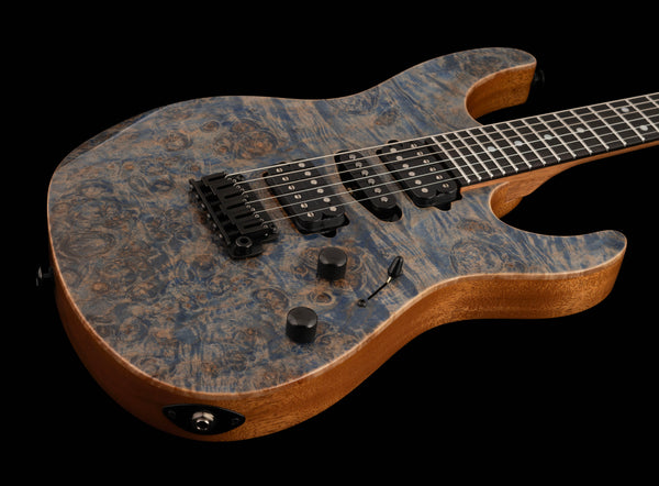 Suhr Custom Modern, Burl Top, Trans Blue Denim