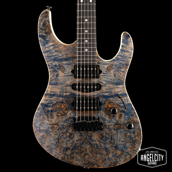 Suhr Custom Modern, Burl Top, Trans Blue Denim