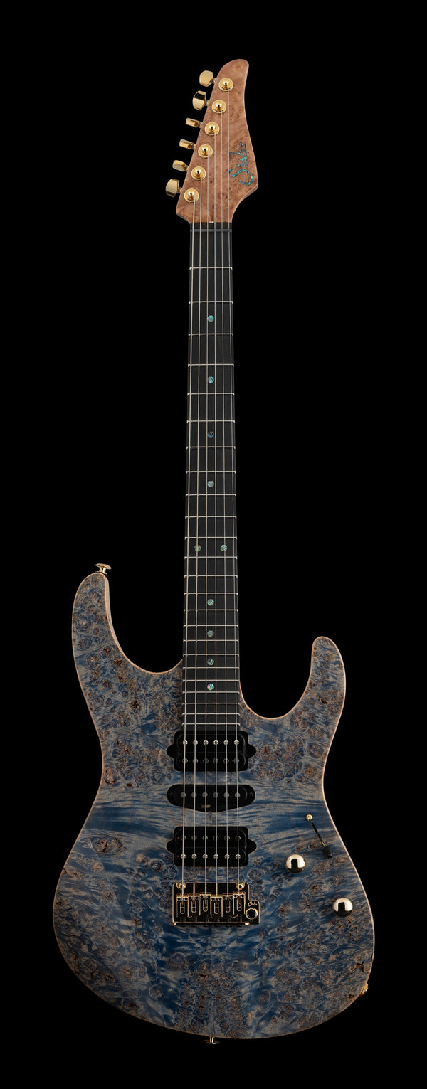 Suhr Modern Custom, Burl Top, Trans Blue Denim