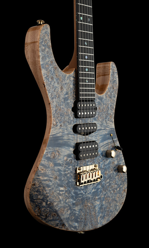 Suhr Modern Custom, Burl Top, Trans Blue Denim