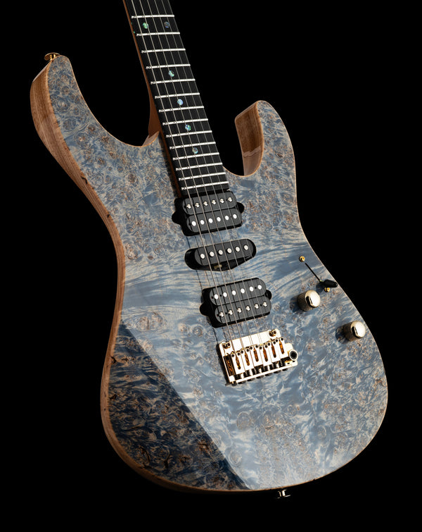 Suhr Modern Custom, Burl Top, Trans Blue Denim