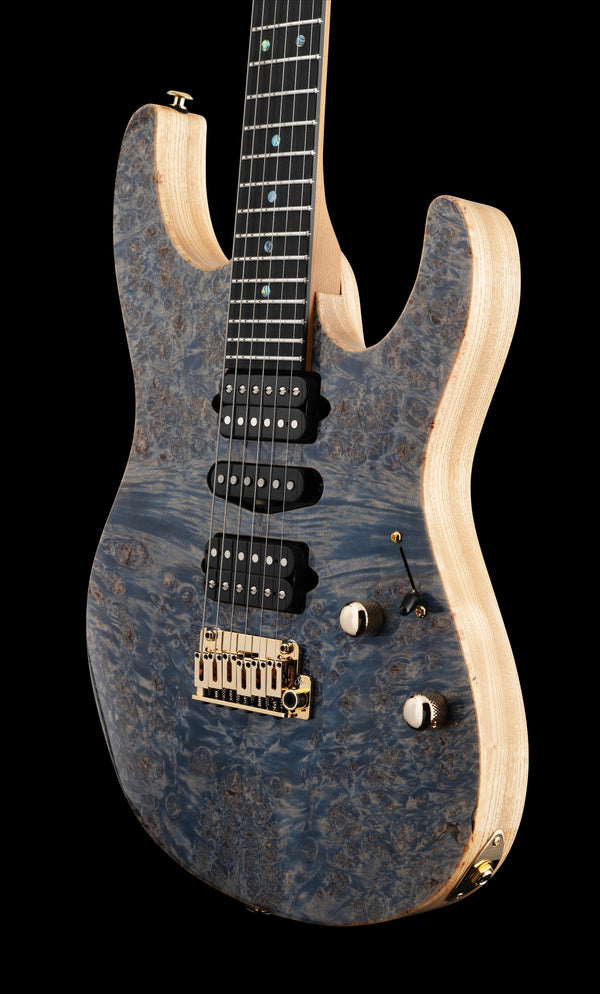 Suhr Modern Custom, Burl Top, Trans Blue Denim