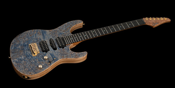 Suhr Modern Custom, Burl Top, Trans Blue Denim