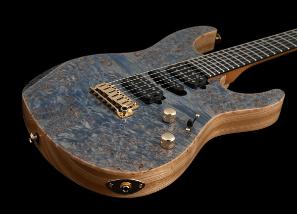 Suhr Modern Custom, Burl Top, Trans Blue Denim