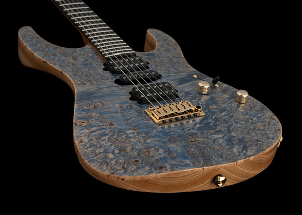 Suhr Modern Custom, Burl Top, Trans Blue Denim