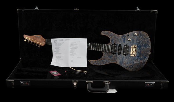 Suhr Modern Custom, Burl Top, Trans Blue Denim