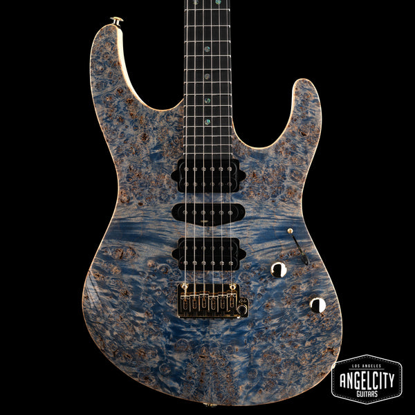 Suhr Modern Custom, Burl Top, Trans Blue Denim