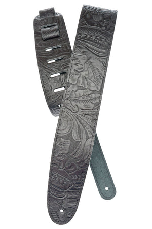 D'Addario Embossed Leather Guitar Strap, Black